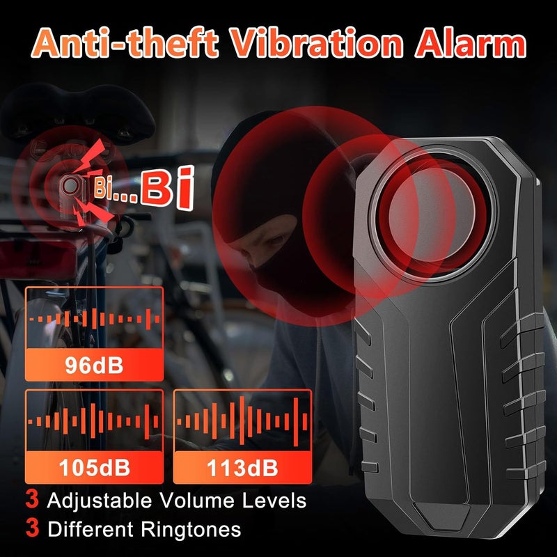 EGIZPY Bike Alarms,Bike Alarm Anti Theft, Bicycle Alarms with Remote,113dB Super Loud Bicycle Vibration Motion Sensor Siren Anti Theft Security System IP65 Waterproof, 2Pack - Image 2